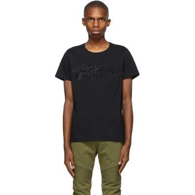 Balmain Black Bi-color Flocked Logo T-shirt