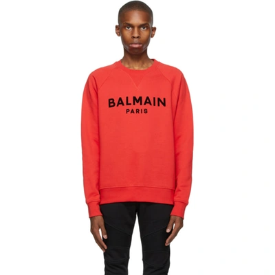 Balmain Men's Logo-print Crew Sweatshirt In Red