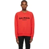 BALMAIN RED FLOCKED LOGO SWEATSHIRT