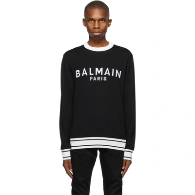 Balmain 黑色初剪羊毛徽标毛衣 In Black,white