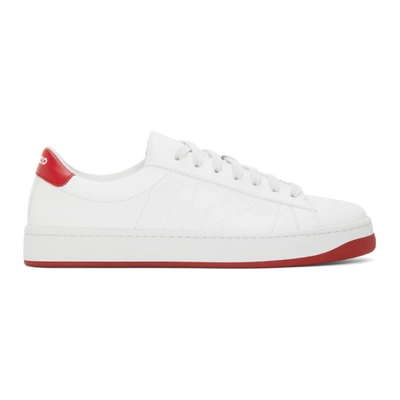 Kenzo White & Red Kourt K Logo Sneakers In White,red