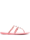 Valentino Garavani Rockstud T-strap Flat Slide Sandals In W34 Water Rose