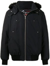 Moose Knuckles Shearling Trim Down Bomber Jacket In Black With Black Shearling