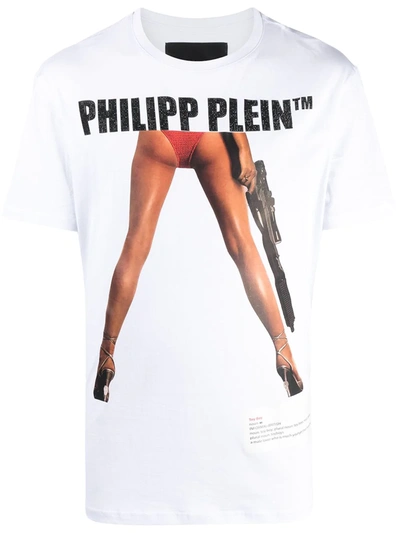 Philipp Plein Round Neck Ss Bang Bang T-shirt In White