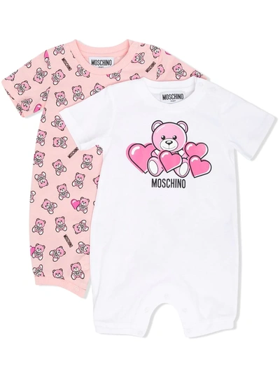 Moschino Babies' Teddy Logo Print Romper In White