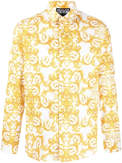 Versace Jeans Couture White & Gold Logo Baroque Print Shirt