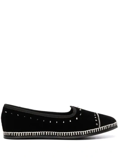 Giuseppe Zanotti Veronica Spiked Velvet Loafer Flats In Black