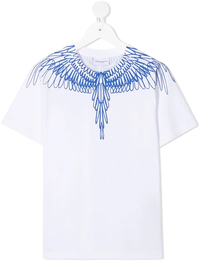 Marcelo Burlon County Of Milan Kids' 羽翼印花棉质平纹针织t恤 In White