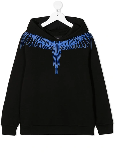 Marcelo Burlon County Of Milan Kids' Wings Print Cotton Sweatshirt Hoodie In Black