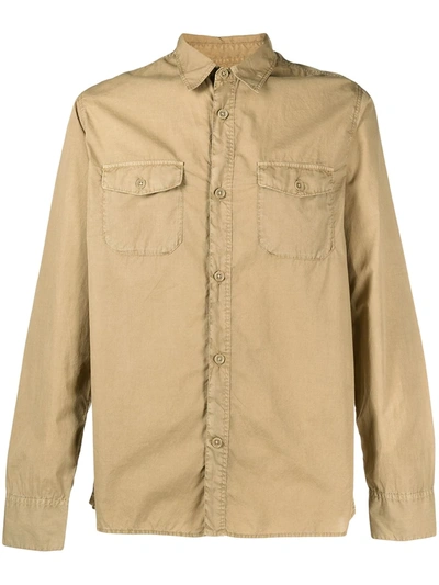 Officine Generale Flap Pocket Cotton Shirt In Brown