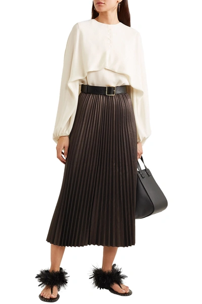 Valentino Pleated Leather Maxi Skirt In Black