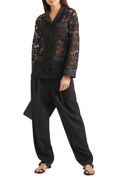 Valentino Satin-trimmed Cotton-blend Corded Lace Shirt In Black