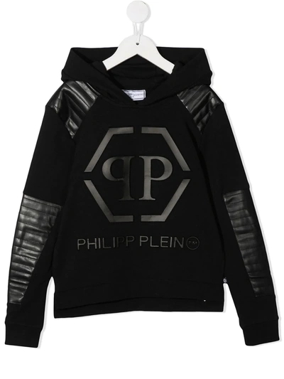 Philipp Plein Kids' Contrasting Logo Print Hoodie In Black