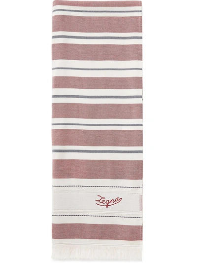 Ermenegildo Zegna Horizontal-stripe Pattern Beach Towel In Red