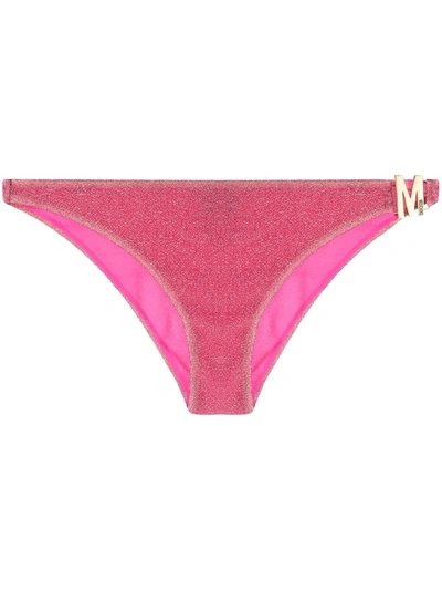 Moschino M Plaque Lamé-effect Briefs In Pink