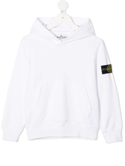 Stone Island Teen Logo-patch Cotton Hoodie In White