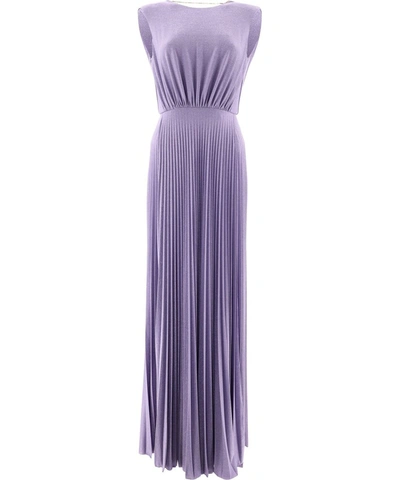 Elisabetta Franchi Glitter-embellished Pleated Gown In Purple