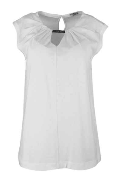 Brunello Cucinelli Sleeveless T-shirt With Jeweled Torchon In White