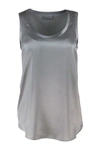Brunello Cucinelli Sleeveless Round Neck Top In Stretch Silk In Grey