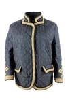 Ermanno Scervino Light Long-sleeved Quilted Jacket With Buttons And Inserts In Gold Color In Black