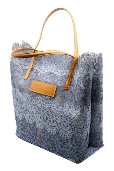 Ermanno Scervino Seeds Of Love Shopping Bag With Leather Handles And Detachable Internal Pouch Size Cm. 32 X 33 X 13 In Denim