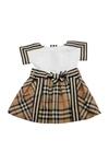 BURBERRY SHORT SLEEVE DRESS WITH BOW AND CHECK BOTTOM,11691871