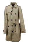 Burberry Trench Coat In Cotton Gabardine With Buttons And Belt With Check Interior In Beige