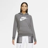 Nike Sportswear Essential Women's Fleece Pullover Hoodie In Charcoal Heather,dark Steel Grey,white