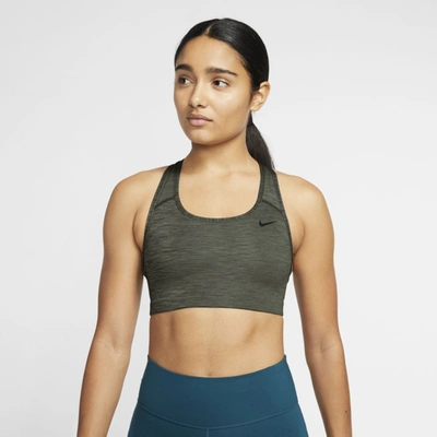 Nike Dri-fit Swoosh Women's Medium-support Non-padded Sports Bra In Cargo Khaki,pure,black