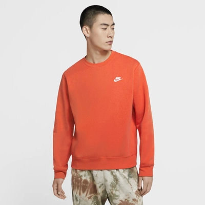Nike Men's Club Fleece Crew Sweatshirt In Electro Orange,white