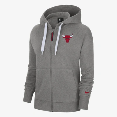 Nike Chicago Bulls Essential Women's  Nba Full-zip Hoodie In Dark Grey Heather,university Red