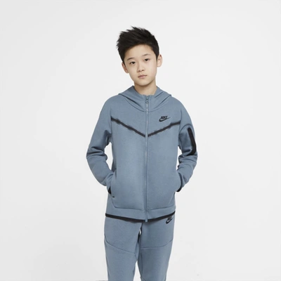 Nike Sportswear Tech Fleece Big Kids' Full-zip Hoodie In Ozone Blue,black