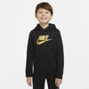 Nike Sportswear Club Fleece Big Kidsâ Pullover Hoodie In Black,metallic Gold