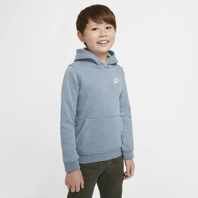 Nike Sportswear Club Big Kids' Pullover Hoodie In Ozone Blue,heather,white