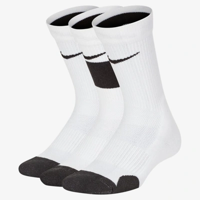 Nike Elite Kids' Basketball Crew Socks (3 Pairs) In White/black