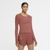 Nike Icon Clash Women's Long-sleeve Running Top In Claystone Red,metallic Gold