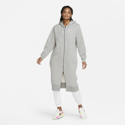 Nike Sportswear Women's Long Full-zip Fleece (dark Grey Heather) In Dark Grey Heather,white