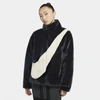 Nike Faux Fur Oversized Swoosh Jacket In Black In Black,fossil