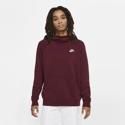 Nike Women's  Sportswear Essential Funnel-neck Fleece Pullover Hoodie In Red