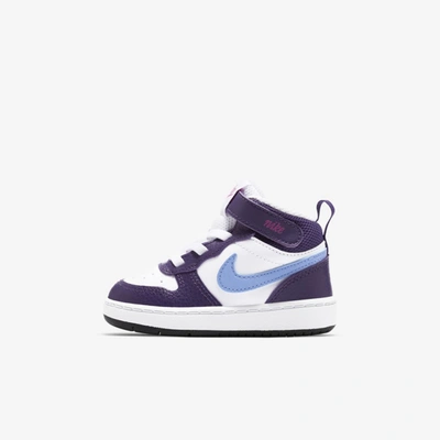 Nike Court Borough Mid 2 Baby/toddler Shoe (white) In White,eggplant,active Fuchsia,royal Pulse
