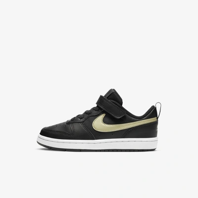 Nike Court Borough Low 2 Little Kids' Shoe (black) In Black,metallic Gold Star
