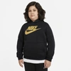 Nike Sportswear Club Fleece Big Kids' Pullover Hoodie (extended Size) In Black,metallic Gold