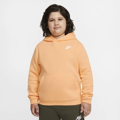 Nike Sportswear Club Fleece Big Kids' Pullover Hoodie (extended Size) In Orange Chalk,white