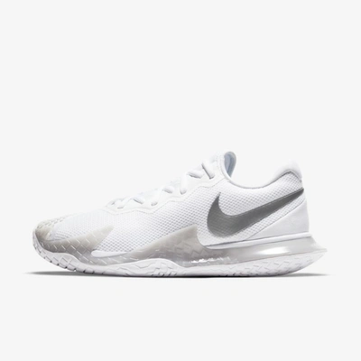 Nike Court Air Zoom Vapor Cage 4 Womenâs Hard Court Tennis Shoes In White,grey Fog,metallic Silver