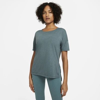 Nike Yoga Women's Short-sleeve Top In Hasta,heather,light Pumice,dark Teal Green