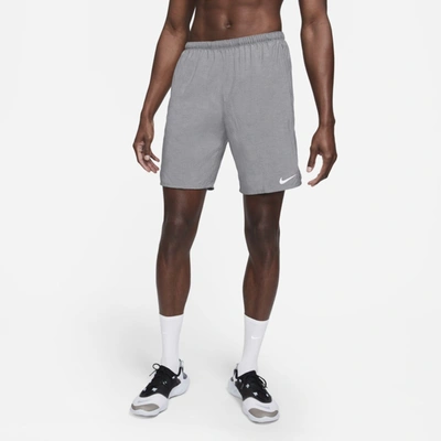 Nike Men's Challenger Brief-lined 5" Running Shorts In Smoke Grey Heather/reflective Silver