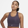 Nike Dri-fit Swoosh Women's Medium-support 1-piece Padded Longline Sports Bra In Dark Raisin,white