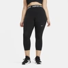Nike Women's  Pro Mid-rise Crop Mesh-panel Leggings (plus Size) In Black