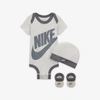 Nike Baby Bodysuit, Hat And Booties Box Set In Brown