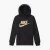 Nike Sportswear Club Fleece Big Kidsâ Pullover Hoodie In Black,metallic Gold